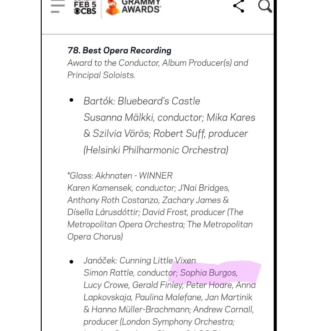 2023年のグラミー賞ノミネートが発表されましたが、今度来日のソフィア・ブルゴスも2022年にヤナーチェクの録音がノミネートに選ばれていました。
#grammy2022